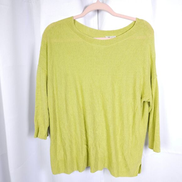 J. Jill Womens Large Petite Yellow Linen Rayon Blend Elbow Length Blouse Shirt - Picture 1 of 7